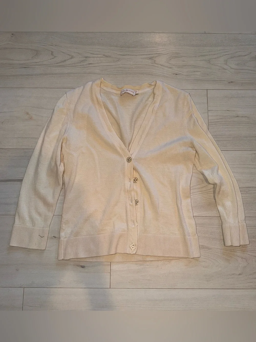 Tory Burch Wool Cream V-Neck Button Cardigan